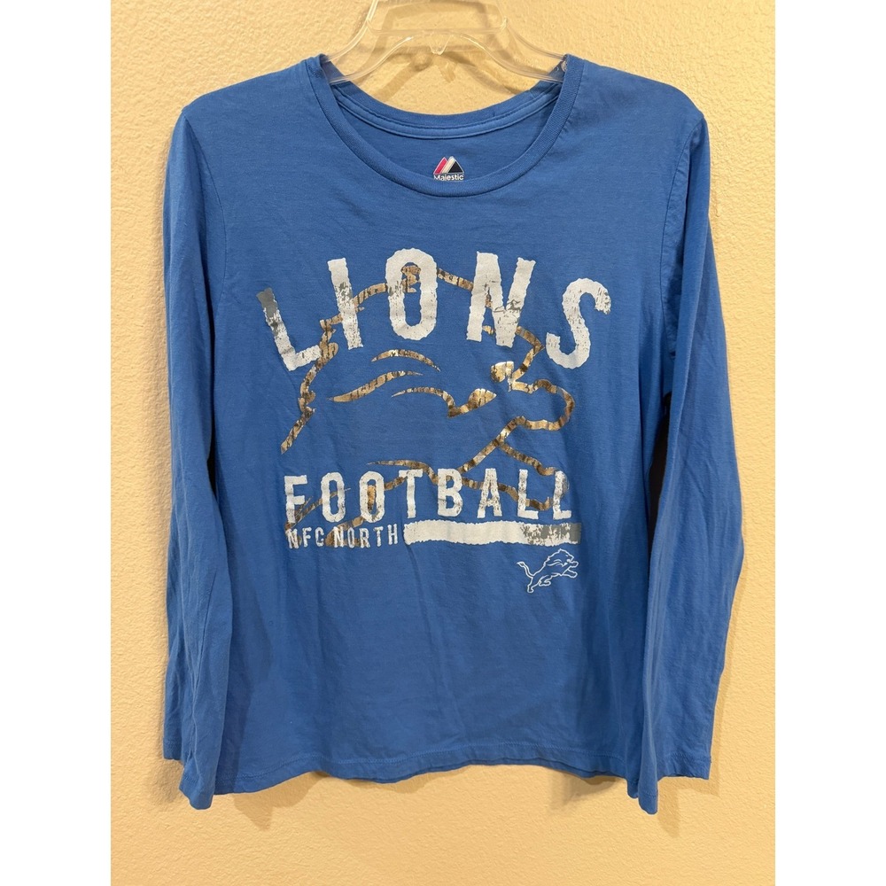 Majestic‎ Detroit Lions Shirt Womens Large Blue Good Long Sleeve Graphic Tee